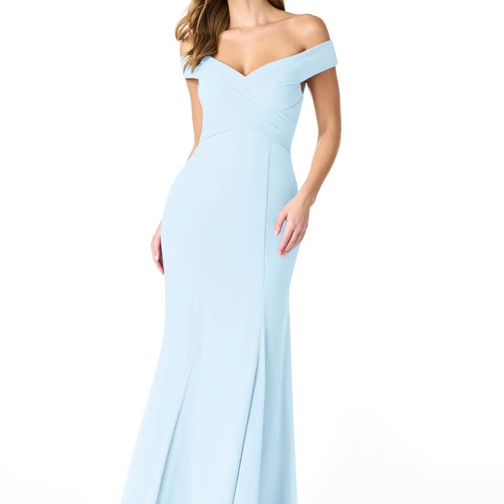 Azazie Lecia Off the Shoulder Bridesmaid Dress - Sky Blue - XS